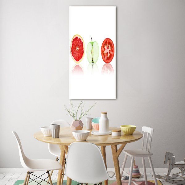 Cuadro decorativo en cristal con canto pulido vertical Frutas y verduras