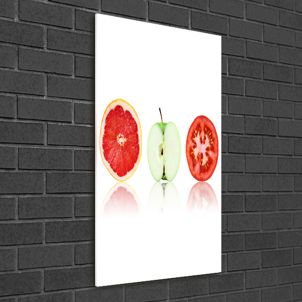 Cuadro decorativo en cristal con canto pulido vertical Frutas y verduras
