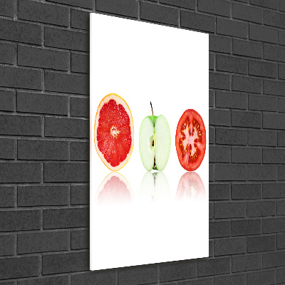 Cuadro decorativo en cristal con canto pulido vertical Frutas y verduras