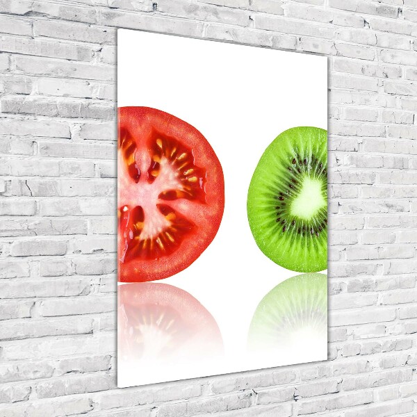 Cuadro decorativo en cristal con canto pulido vertical Frutas y verduras