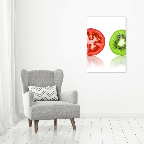 Cuadro decorativo en cristal con canto pulido vertical Frutas y verduras