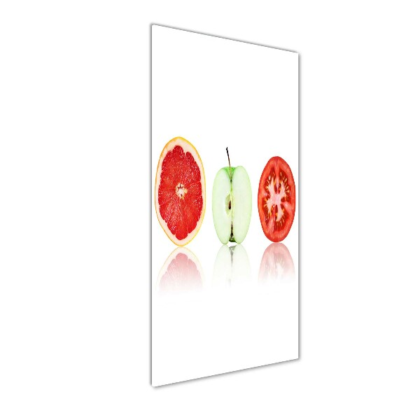 Cuadro decorativo en cristal con canto pulido vertical Frutas y verduras