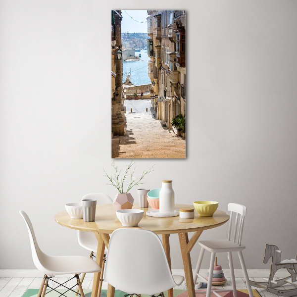 Cuadro decorativo en cristal con canto pulido vertical Calles de Malta