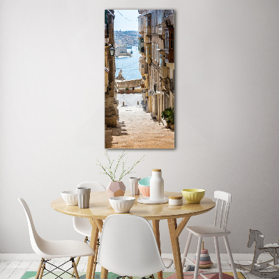 Cuadro decorativo en cristal con canto pulido vertical Calles de Malta