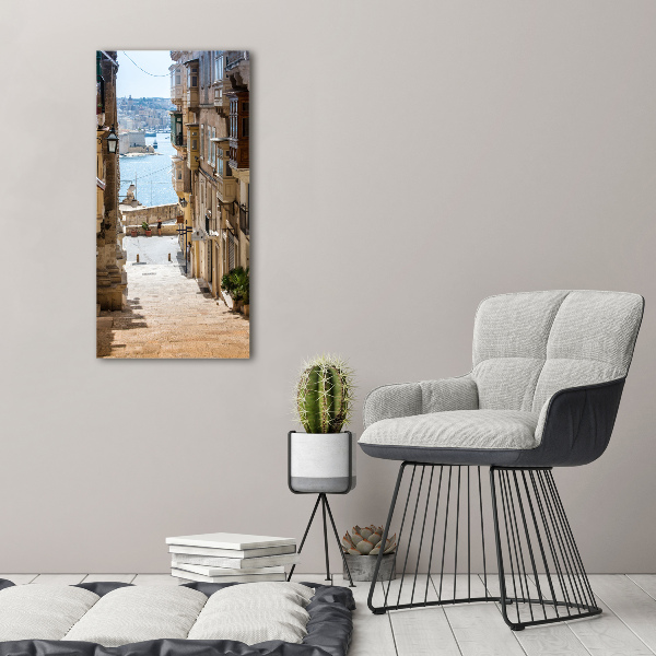 Cuadro decorativo en cristal con canto pulido vertical Calles de Malta