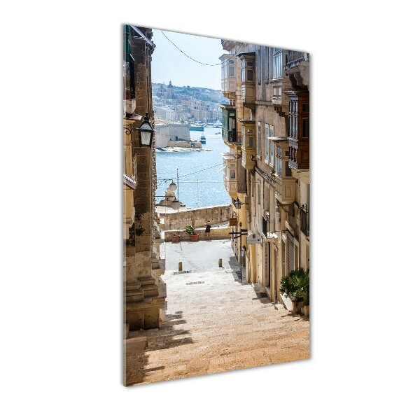 Cuadro decorativo en cristal con canto pulido vertical Calles de Malta