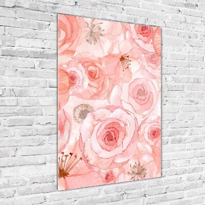Cuadro de cristal moderno efecto brillo vertical Patrón floral