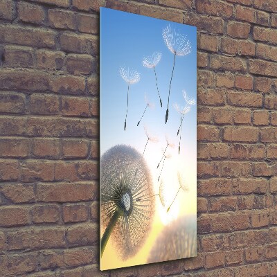 Cuadro de cristal moderno efecto brillo vertical Diente de león