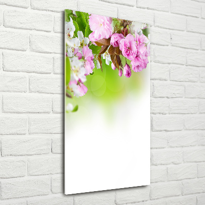 Cuadro decorativo en cristal con canto pulido vertical flores de primavera