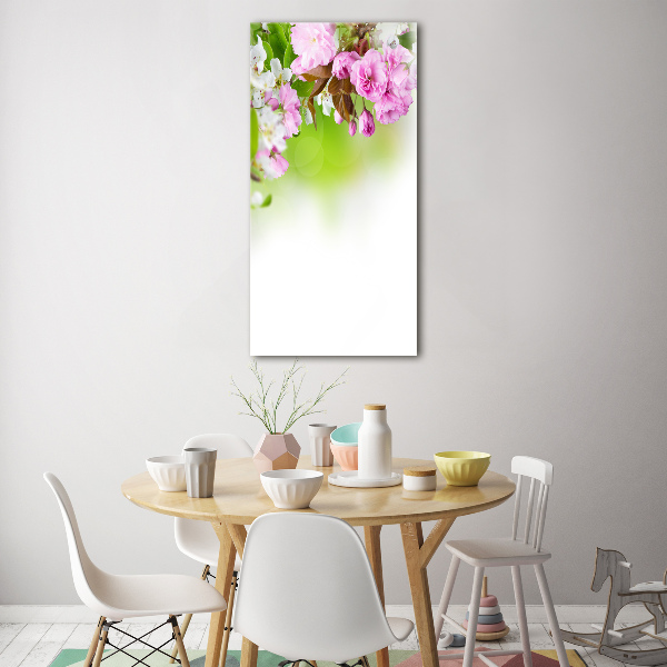 Cuadro decorativo en cristal con canto pulido vertical flores de primavera