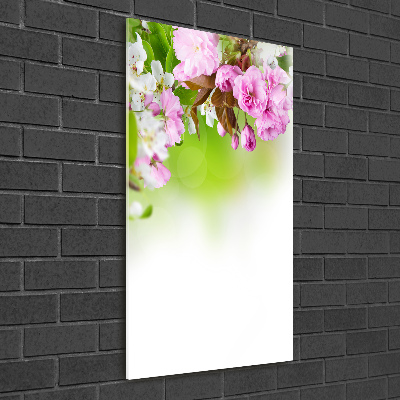 Cuadro decorativo en cristal con canto pulido vertical flores de primavera