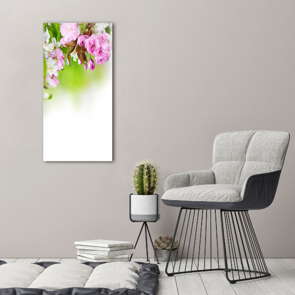 Cuadro decorativo en cristal con canto pulido vertical flores de primavera