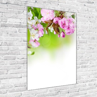 Cuadro decorativo en cristal con canto pulido vertical flores de primavera