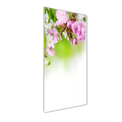 Cuadro decorativo en cristal con canto pulido vertical flores de primavera
