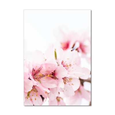 Cuadro decorativo en cristal con canto pulido vertical flores de almendro