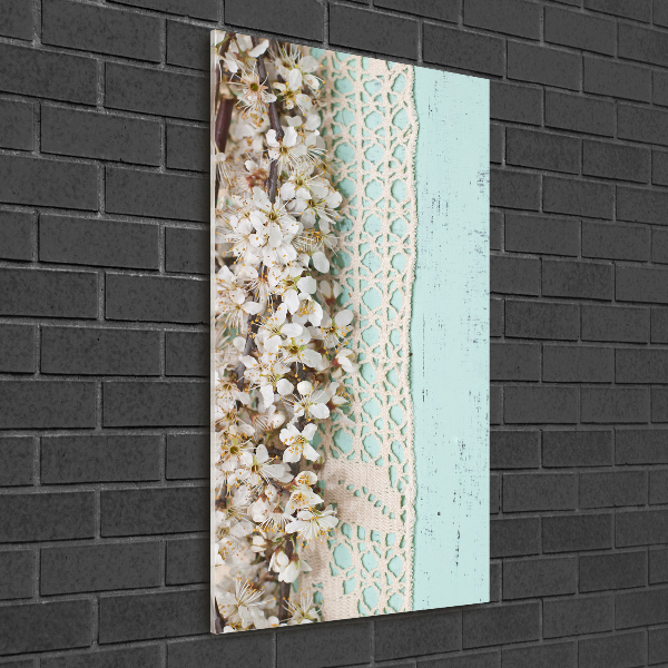 Cuadro de vidrio templado 4mm para pared vertical flores de cerezo