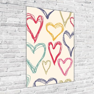 Fotocuadro de cristal elegante para hogar vertical Corazones de colores