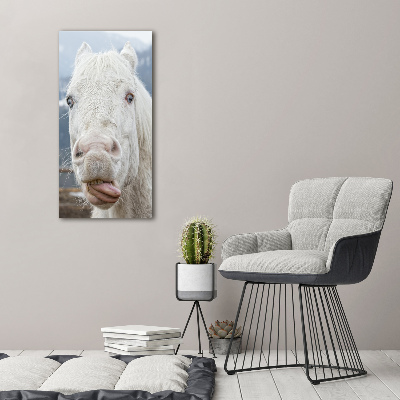 Cuadro decorativo en cristal con canto pulido vertical Caballo blanco loco