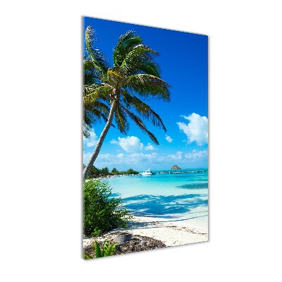 Cuadro decorativo en cristal con canto pulido vertical Playa tropical