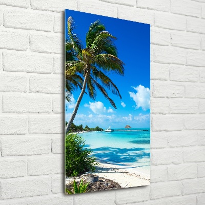 Cuadro decorativo en cristal con canto pulido vertical Playa tropical