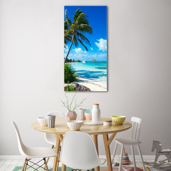 Cuadro decorativo en cristal con canto pulido vertical Playa tropical