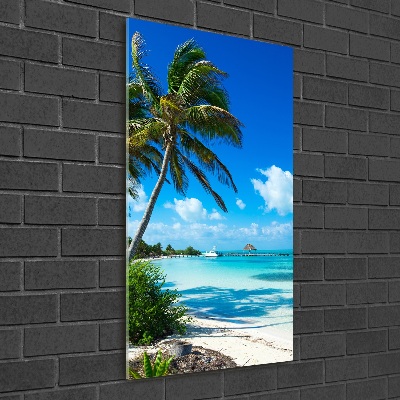 Cuadro decorativo en cristal con canto pulido vertical Playa tropical