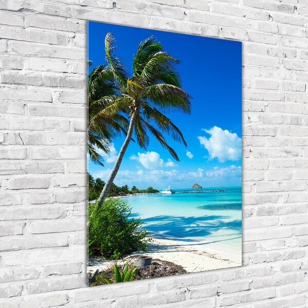 Cuadro decorativo en cristal con canto pulido vertical Playa tropical