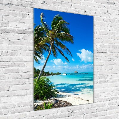 Cuadro decorativo en cristal con canto pulido vertical Playa tropical