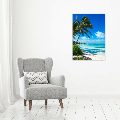 Cuadro decorativo en cristal con canto pulido vertical Playa tropical