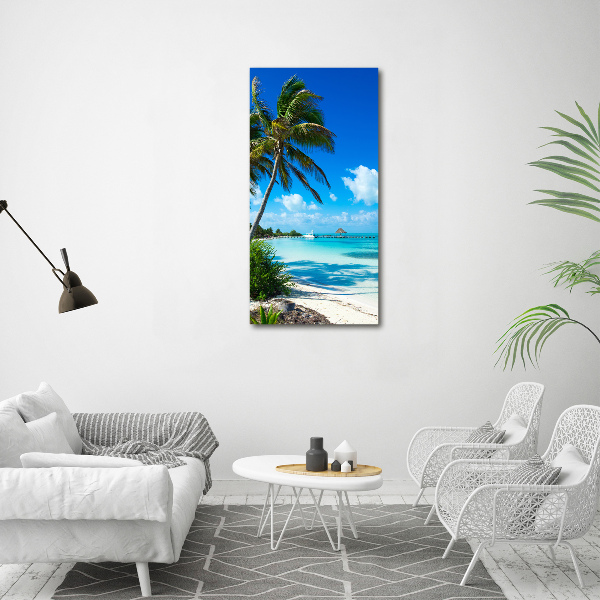 Cuadro decorativo en cristal con canto pulido vertical Playa tropical