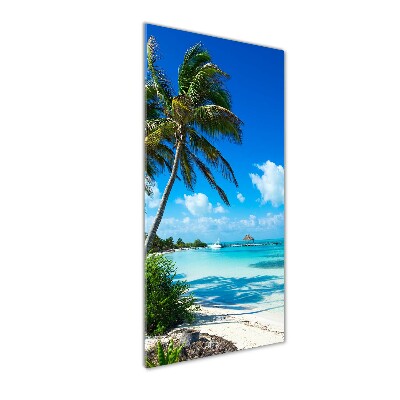 Cuadro decorativo en cristal con canto pulido vertical Playa tropical