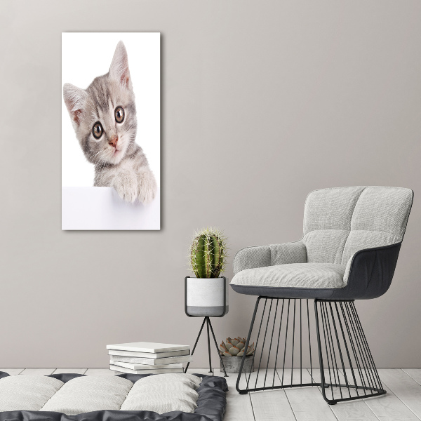 Fotocuadro de cristal elegante para hogar vertical gato gris