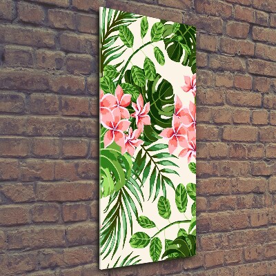 Cuadro de vidrio templado 4mm para pared vertical flores hawaianas