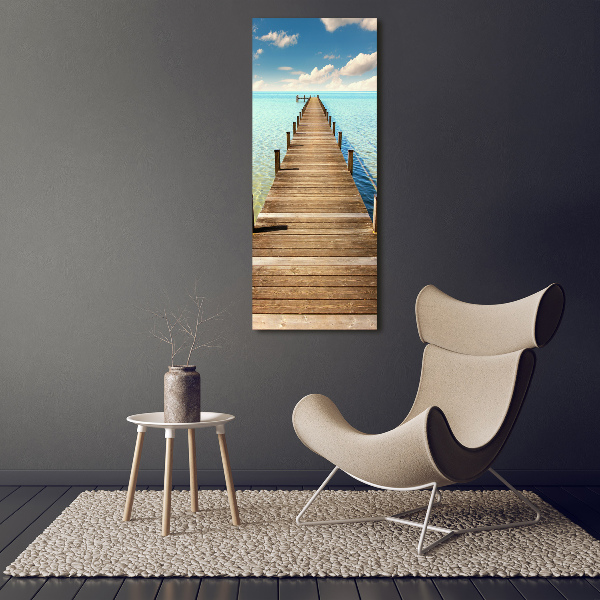 Fotocuadro de cristal elegante para hogar vertical Muelle de madera