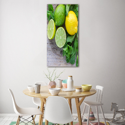 Fotocuadro de cristal elegante para hogar vertical Limas y limones