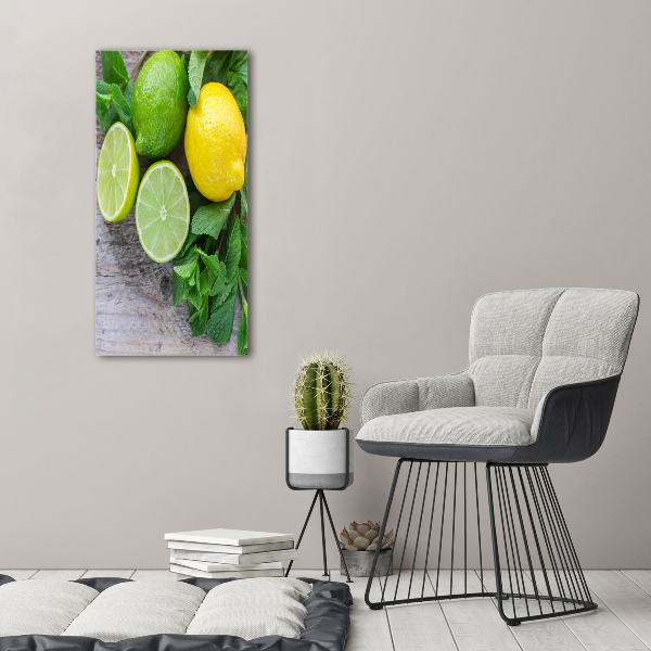 Fotocuadro de cristal elegante para hogar vertical Limas y limones