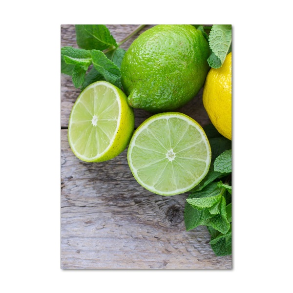 Fotocuadro de cristal elegante para hogar vertical Limas y limones