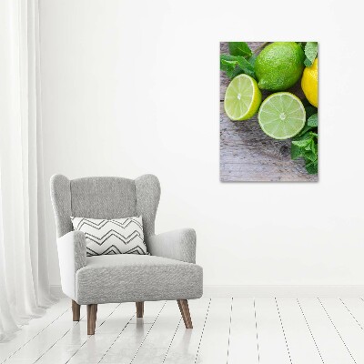 Fotocuadro de cristal elegante para hogar vertical Limas y limones