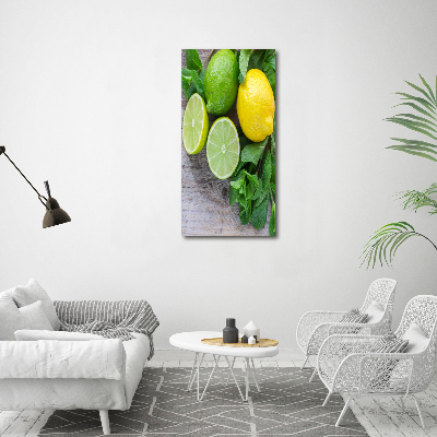 Fotocuadro de cristal elegante para hogar vertical Limas y limones
