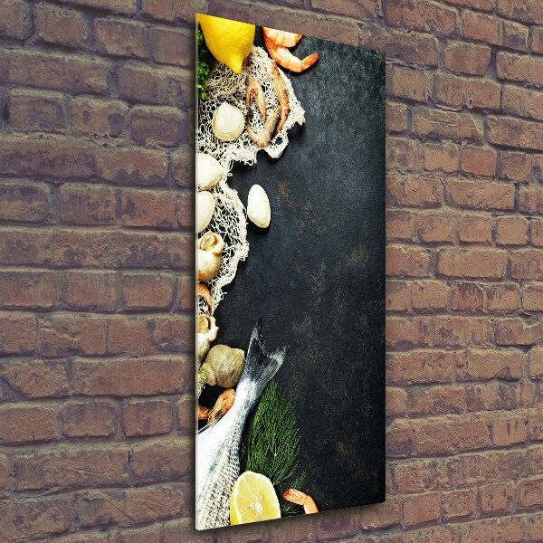 Cuadro de cristal moderno efecto brillo vertical Mariscos