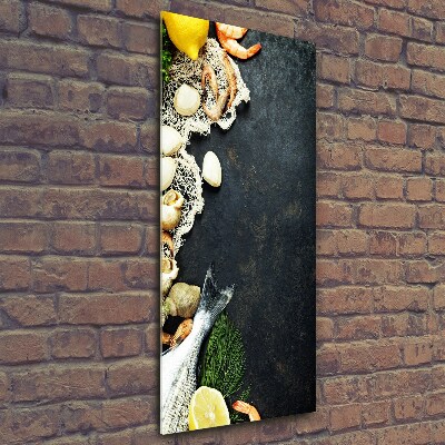 Cuadro de cristal moderno efecto brillo vertical Mariscos
