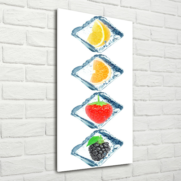 Cuadro decorativo en cristal con canto pulido vertical Fruta y hielo