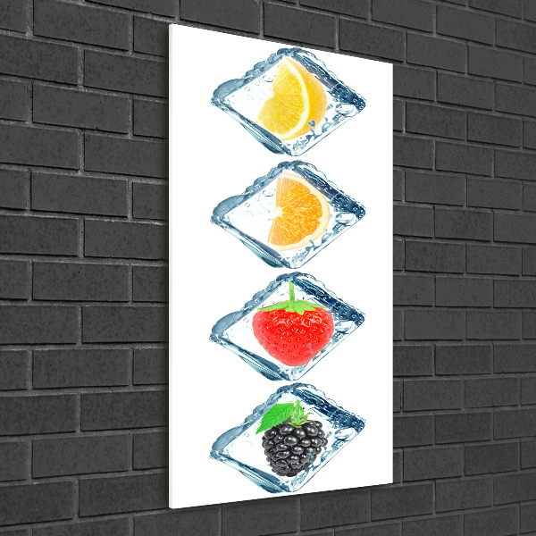 Cuadro decorativo en cristal con canto pulido vertical Fruta y hielo
