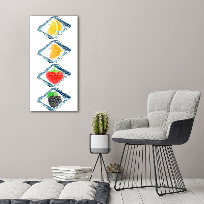 Cuadro decorativo en cristal con canto pulido vertical Fruta y hielo