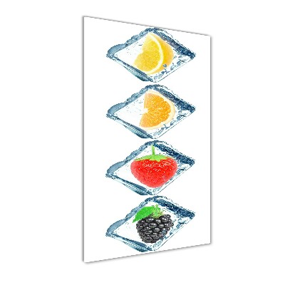 Cuadro decorativo en cristal con canto pulido vertical Fruta y hielo