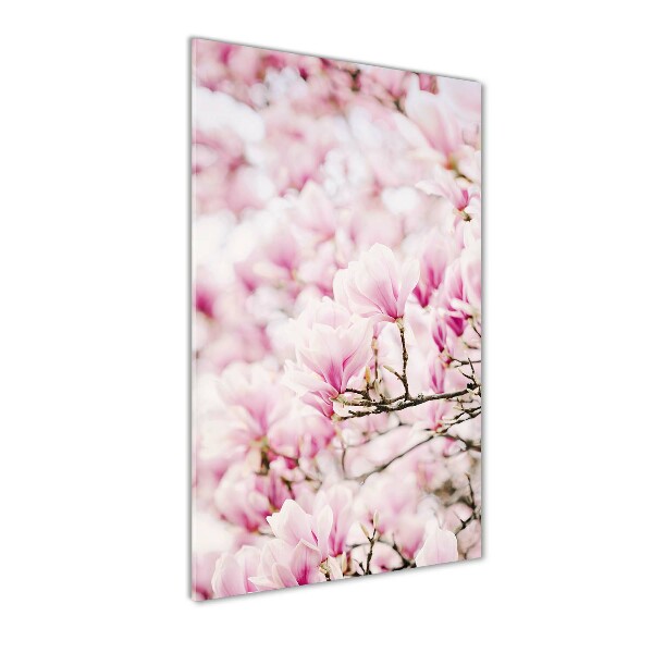 Fotocuadro de cristal elegante para hogar vertical flores de magnolia