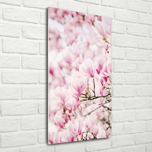 Fotocuadro de cristal elegante para hogar vertical flores de magnolia