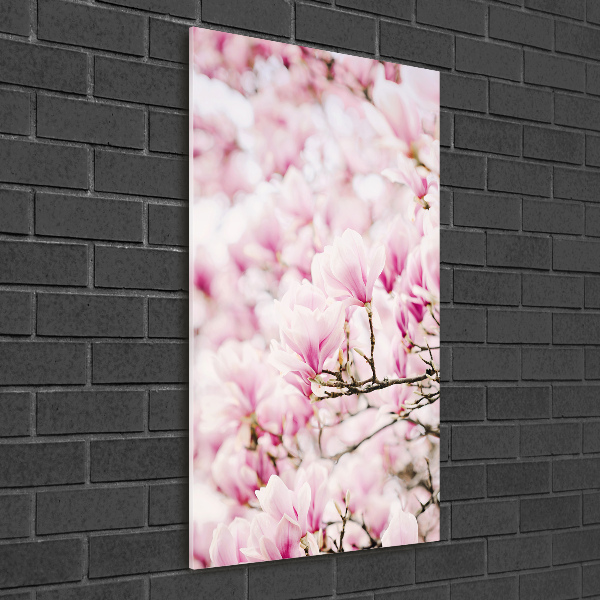 Fotocuadro de cristal elegante para hogar vertical flores de magnolia