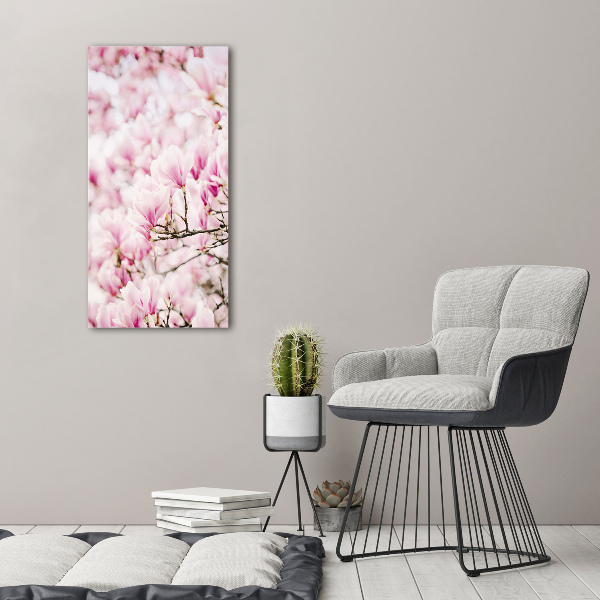 Fotocuadro de cristal elegante para hogar vertical flores de magnolia