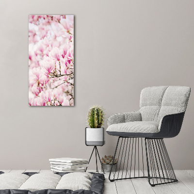 Fotocuadro de cristal elegante para hogar vertical flores de magnolia